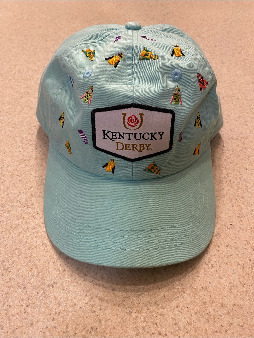 Ahead Authentics Kentucky Derby Light Teal Hat w/ Embroidered Jockey Jerseys